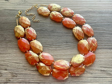 Load image into Gallery viewer, Golden Orange Necklace, Double strand bright jewelry, big beaded chunky statement, summer necklace bright Sunny orange gold