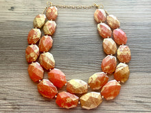 Load image into Gallery viewer, Golden Orange Necklace, Double strand bright jewelry, big beaded chunky statement, summer necklace bright Sunny orange gold
