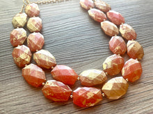 Load image into Gallery viewer, Golden Orange Necklace, Double strand bright jewelry, big beaded chunky statement, summer necklace bright Sunny orange gold
