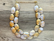 Load image into Gallery viewer, Golden Starlight Necklace, Double strand bright jewelry, big beaded chunky statement, summer necklace bright white gold
