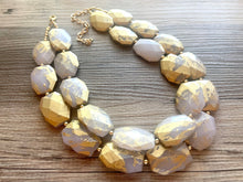 Load image into Gallery viewer, Golden Starlight Necklace, Double strand bright jewelry, big beaded chunky statement, summer necklace bright white gold