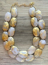 Load image into Gallery viewer, Golden Starlight Necklace, Double strand bright jewelry, big beaded chunky statement, summer necklace bright white gold