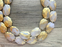 Load image into Gallery viewer, Golden Starlight Necklace, Double strand bright jewelry, big beaded chunky statement, summer necklace bright white gold