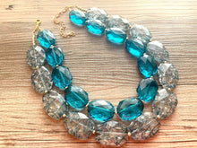 Load image into Gallery viewer, Teal Big Beaded Statement Necklace, beaded jewelry, blue jewelry, teal beaded necklace, turquoise jewelry, blue necklace, chunky beaded bib