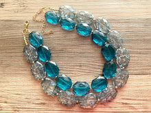 Load image into Gallery viewer, Teal Big Beaded Statement Necklace, beaded jewelry, blue jewelry, teal beaded necklace, turquoise jewelry, blue necklace, chunky beaded bib