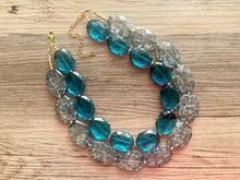 Load image into Gallery viewer, Teal Big Beaded Statement Necklace, beaded jewelry, blue jewelry, teal beaded necklace, turquoise jewelry, blue necklace, chunky beaded bib