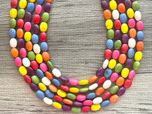 Load image into Gallery viewer, Rainbow 5 strand Beaded Necklace, Dyed Turquoise Stone Colorful Jewelry, Chunky statement necklace, big beaded necklace, rainbow jewelry