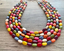 Load image into Gallery viewer, Rainbow 5 strand Beaded Necklace, Dyed Turquoise Stone Colorful Jewelry, Chunky statement necklace, big beaded necklace, rainbow jewelry