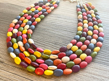 Load image into Gallery viewer, Rainbow 5 strand Beaded Necklace, Dyed Turquoise Stone Colorful Jewelry, Chunky statement necklace, big beaded necklace, rainbow jewelry