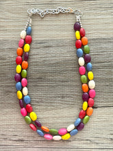 Load image into Gallery viewer, Rainbow 2 strand Beaded Necklace, Dyed Turquoise Stone Colorful Jewelry, Chunky statement necklace, big beaded necklace, rainbow jewelry