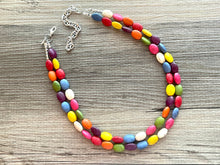 Load image into Gallery viewer, Rainbow 2 strand Beaded Necklace, Dyed Turquoise Stone Colorful Jewelry, Chunky statement necklace, big beaded necklace, rainbow jewelry