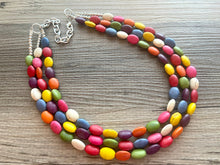 Load image into Gallery viewer, Rainbow 3 strand Beaded Necklace, Dyed Turquoise Stone Colorful Jewelry, Chunky statement necklace, big beaded necklace, rainbow jewelry