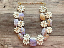 Load image into Gallery viewer, Golden Lavender MOD Necklace, Double strand bright jewelry, big beaded chunky statement, summer necklace, light purple gold lilac earrings