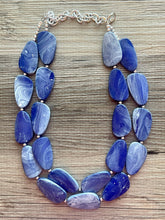 Load image into Gallery viewer, White & Royal Blue Necklace, Double strand bright jewelry, big beaded chunky statement, summer necklace, blue white painted jewelry