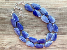 Load image into Gallery viewer, White & Royal Blue Necklace, Double strand bright jewelry, big beaded chunky statement, summer necklace, blue white painted jewelry
