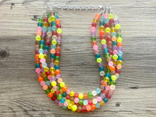 Load image into Gallery viewer, Rainbow Neon 5 strand Beaded Necklace, Colorful Jewelry, Chunky statement necklace, big beaded necklace, rainbow jewelry, rainbow confetti