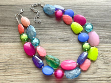 Load image into Gallery viewer, Waikiki Beach Necklace colorful jewelry, big beaded chunky statement necklace, lime green peach purple blue magenta jewelry