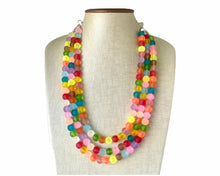 Load image into Gallery viewer, Rainbow Neon 3 strand Beaded Necklace, Colorful Jewelry, Chunky statement necklace, big beaded necklace, rainbow jewelry, rainbow confetti