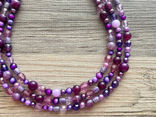 Load image into Gallery viewer, Purple Chunky Statement Necklace, Triple Strand Beaded Jewelry, lilac lavendar eggplant jewelry, bridesmaid wedding necklace bib collar