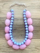 Load image into Gallery viewer, Blush Pink & Periwinkle Statement Necklace, Chunky Beaded Necklace, Periwinkle Jewelry, light blue purple Necklace, blue pink beaded necklac