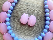Load image into Gallery viewer, Blush Pink & Periwinkle Statement Necklace, Chunky Beaded Necklace, Periwinkle Jewelry, light blue purple Necklace, blue pink beaded necklac