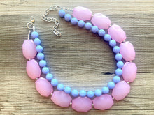 Load image into Gallery viewer, Blush Pink & Periwinkle Statement Necklace, Chunky Beaded Necklace, Periwinkle Jewelry, light blue purple Necklace, blue pink beaded necklac