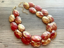 Load image into Gallery viewer, Golden Red Necklace, Double strand bright jewelry, big beaded chunky statement, summer necklace bright Cherry red gold