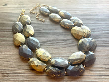 Load image into Gallery viewer, Golden Gray Necklace, Double strand bright jewelry, big beaded chunky statement, summer necklace smokey gray gold