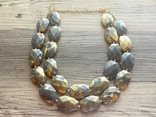 Load image into Gallery viewer, Golden Gray Necklace, Double strand bright jewelry, big beaded chunky statement, summer necklace smokey gray gold