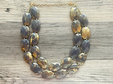Load image into Gallery viewer, Golden Gray Necklace, Double strand bright jewelry, big beaded chunky statement, summer necklace smokey gray gold