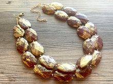 Load image into Gallery viewer, Golden Cranberry Necklace, Double strand bright jewelry, big beaded chunky statement, summer necklace Marsala dark red maroon gold