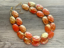Load image into Gallery viewer, Golden Orange Necklace, Double strand bright jewelry, big beaded chunky statement, summer necklace bright Sunny orange gold