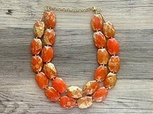 Load image into Gallery viewer, Golden Orange Necklace, Double strand bright jewelry, big beaded chunky statement, summer necklace bright Sunny orange gold