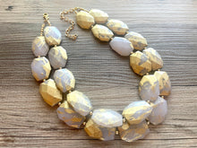 Load image into Gallery viewer, Golden Starlight Necklace, Double strand bright jewelry, big beaded chunky statement, summer necklace bright white gold