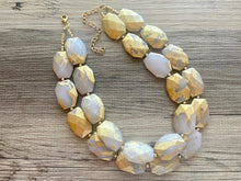 Load image into Gallery viewer, Golden Starlight Necklace, Double strand bright jewelry, big beaded chunky statement, summer necklace bright white gold