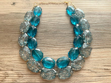 Load image into Gallery viewer, Teal Big Beaded Statement Necklace, beaded jewelry, blue jewelry, teal beaded necklace, turquoise jewelry, blue necklace, chunky beaded bib