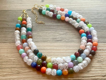 Load image into Gallery viewer, Multi-Color Rainbow GOLD Necklace, Sprinkle Shower Chunky Statement Necklace Happy Bright Summer Jewelry, big beaded jewelry