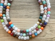 Load image into Gallery viewer, Multi-Color Rainbow GOLD Necklace, Sprinkle Shower Chunky Statement Necklace Happy Bright Summer Jewelry, big beaded jewelry