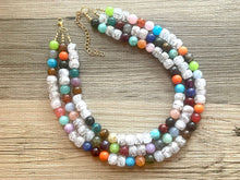 Load image into Gallery viewer, Multi-Color Rainbow GOLD Necklace, Sprinkle Shower Chunky Statement Necklace Happy Bright Summer Jewelry, big beaded jewelry