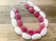 Load image into Gallery viewer, Pink & White Necklace, multi strand jewelry, big beaded chunky statement necklace, pink necklace, bridesmaid necklace, bib necklace, pink