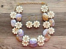 Load image into Gallery viewer, Golden Lavender MOD Necklace, Double strand bright jewelry, big beaded chunky statement, summer necklace, light purple gold lilac earrings