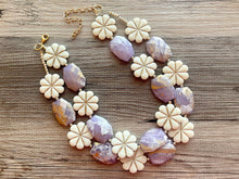 Load image into Gallery viewer, Golden Lavender MOD Necklace, Double strand bright jewelry, big beaded chunky statement, summer necklace, light purple gold lilac earrings