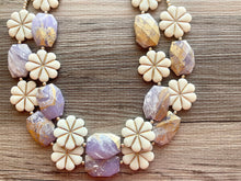 Load image into Gallery viewer, Golden Lavender MOD Necklace, Double strand bright jewelry, big beaded chunky statement, summer necklace, light purple gold lilac earrings