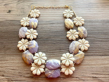 Load image into Gallery viewer, Golden Lavender MOD Necklace, Double strand bright jewelry, big beaded chunky statement, summer necklace, light purple gold lilac earrings
