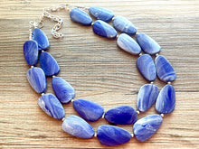 Load image into Gallery viewer, White & Royal Blue Necklace, Double strand bright jewelry, big beaded chunky statement, summer necklace, blue white painted jewelry
