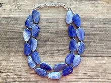 Load image into Gallery viewer, White & Royal Blue Necklace, Double strand bright jewelry, big beaded chunky statement, summer necklace, blue white painted jewelry
