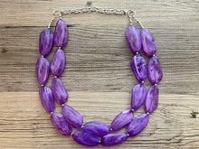 Load image into Gallery viewer, Big Bead purple Necklace, Double Strand Statement Jewelry, purple eggplant Chunky bib bridesmaid everyday bubble jewelry dark purple
