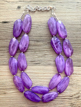Load image into Gallery viewer, Big Bead purple Necklace, Double Strand Statement Jewelry, purple eggplant Chunky bib bridesmaid everyday bubble jewelry dark purple