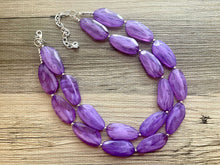 Load image into Gallery viewer, Big Bead purple Necklace, Double Strand Statement Jewelry, purple eggplant Chunky bib bridesmaid everyday bubble jewelry dark purple