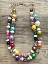 Load image into Gallery viewer, Birthday Vacation Multi-Color Rainbow Gold Necklace, Shower Chunky Statement Necklace Happy Bright Summer Jewelry, big beaded jewelry